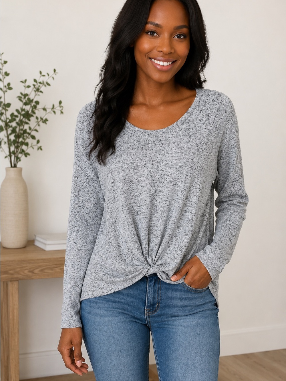 UGG Twist-Front Long Sleeve Tee - Gray Sz L‎